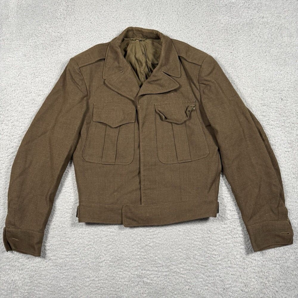 Vintage Franklin Clothes Inc Jacket Mens 34R Green Brown Wool Army Crop 40s
